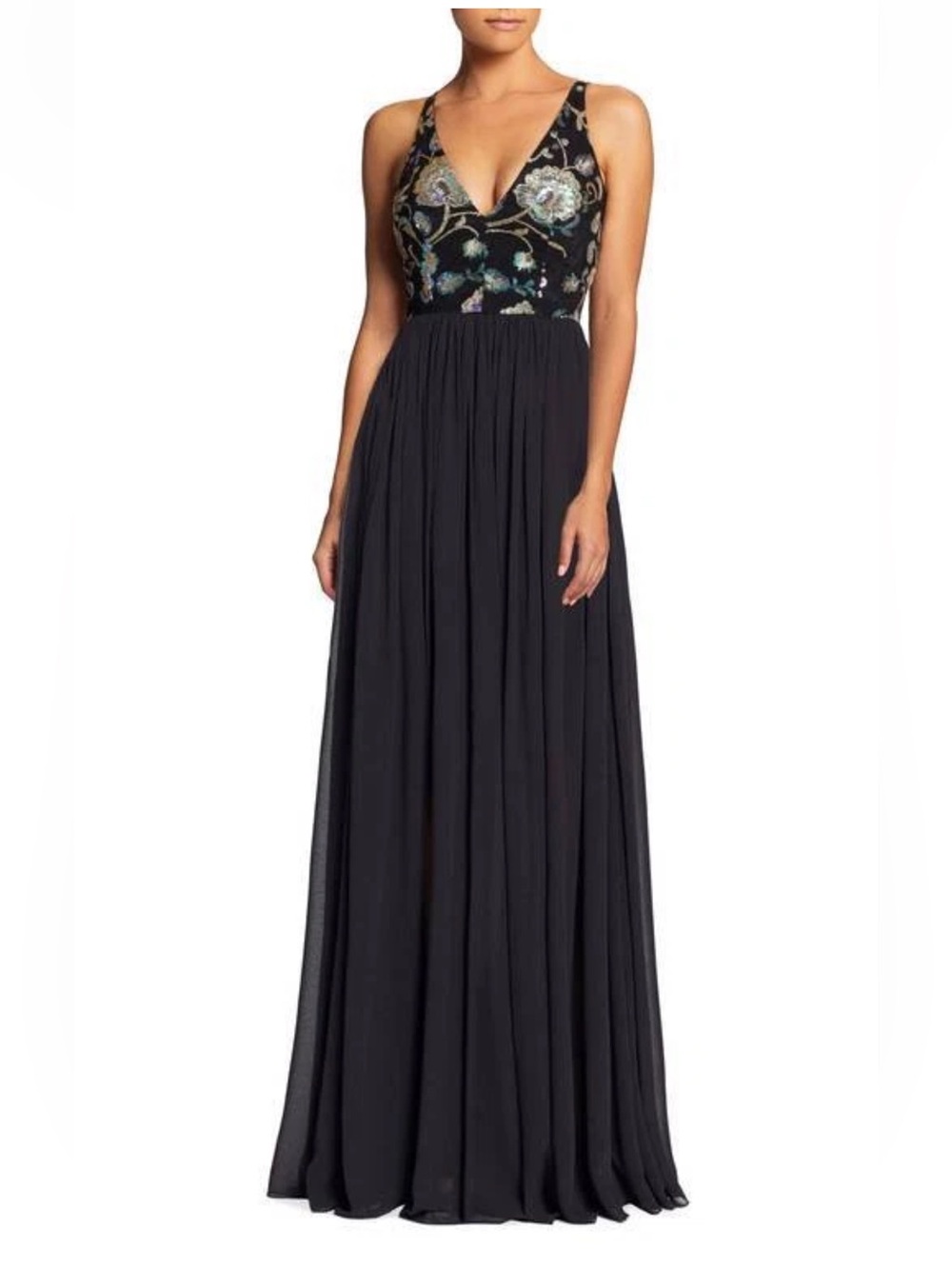 Dress the Population Adriana Sequin Bodice Gown Black Blue Purple XS EUC